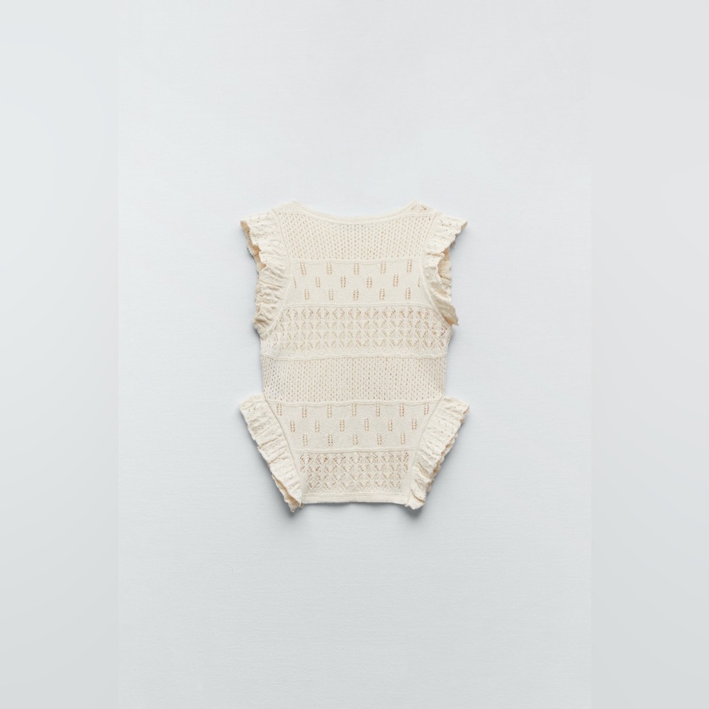 Zara Pointelle Ruffled Knit Top - Picture 5 of 9